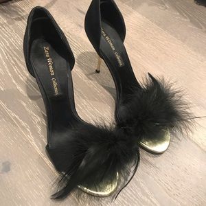 Elegant, satin & feather heels